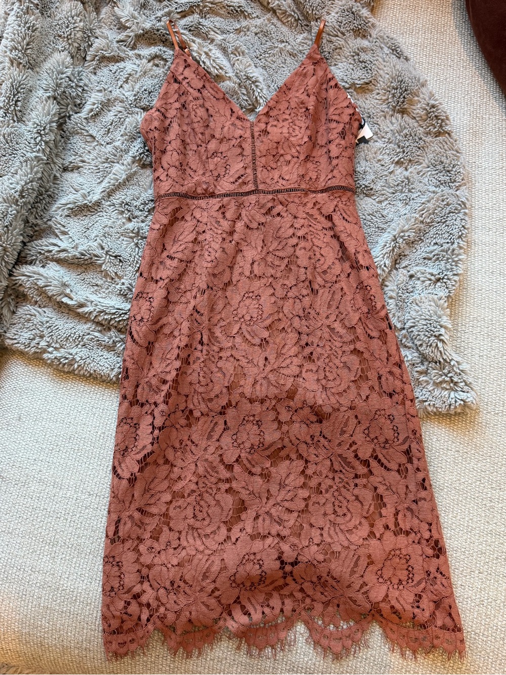 Astr Lace Midi Slip Dress in Burnt Orange